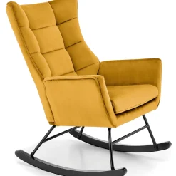 Garnero Arredamenti Poltrona a dondolo relax imbottita in velluto giallo Nanna Senape