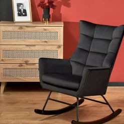 Garnero Arredamenti Poltrona a dondolo relax imbottita in velluto Nanna Nero Sale