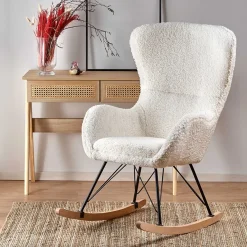 Garnero Arredamenti Poltrona a dondolo relax imbottita in tessuto panna nero rovere Spitz Bianco - Rovere Hot