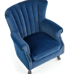 Garnero Arredamenti Poltrona classica relax imbottita in velluto blu Mazia Tessuto Velluto Blu Clearance