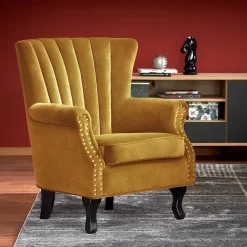 Garnero Arredamenti Poltrona classica relax imbottita in velluto Mazia Senape Discount