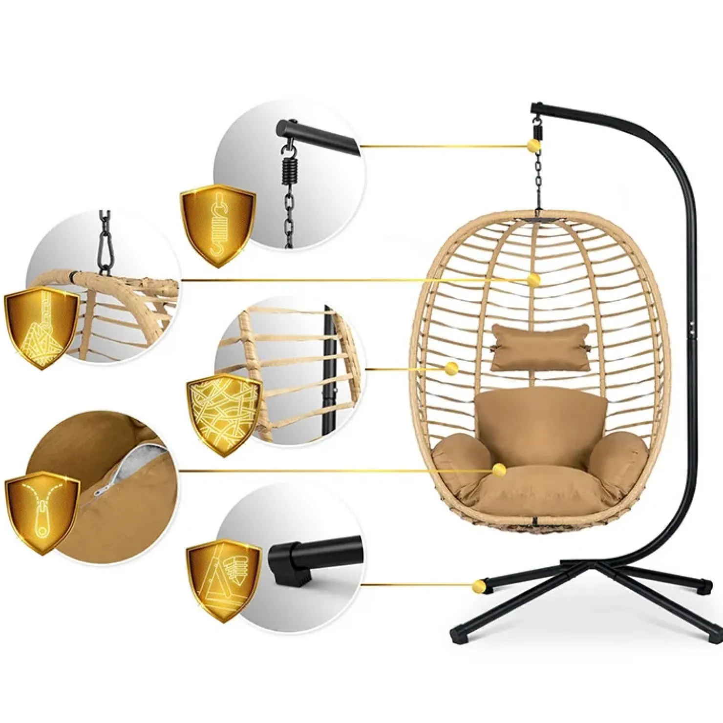 Garnero Arredamenti Poltrona da giardino a dondolo sospesa con cuscini Swing Beige New