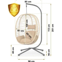 Garnero Arredamenti Poltrona da giardino a dondolo sospesa con cuscini Swing Beige New