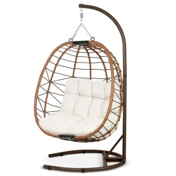 Garnero Arredamenti Poltrona da giardino a dondolo sospesa con cuscini beige Breeze Rovere Hot