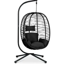 Garnero Arredamenti Poltrona da giardino a dondolo sospesa con cuscini nera Swing Nero Sale