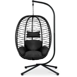 Garnero Arredamenti Poltrona da giardino a dondolo sospesa con cuscini nera Swing Nero Sale
