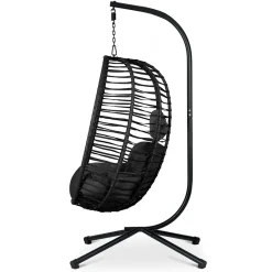 Garnero Arredamenti Poltrona da giardino a dondolo sospesa con cuscini nera Swing Nero Sale