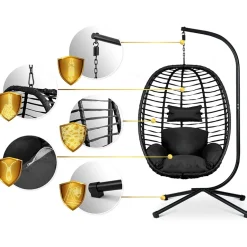 Garnero Arredamenti Poltrona da giardino a dondolo sospesa con cuscini nera Swing Nero Sale