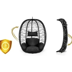 Garnero Arredamenti Poltrona da giardino a dondolo sospesa con cuscini nera Swing Nero Sale