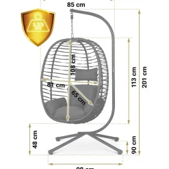 Garnero Arredamenti Poltrona da giardino a dondolo sospesa con cuscini nera Swing Nero Sale