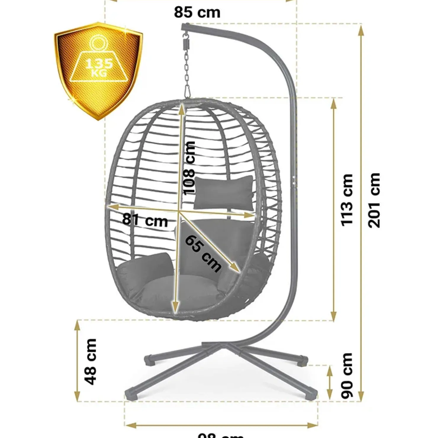 Garnero Arredamenti Poltrona da giardino a dondolo sospesa con cuscini nera Swing Nero Sale