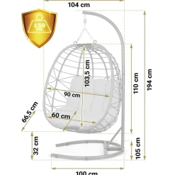 Garnero Arredamenti Poltrona da giardino a dondolo sospesa con cuscini Breeze Grigio