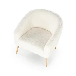 Garnero Arredamenti Poltrona design a pozzetto tessuto bouclè bianco crema legno Alaska Online