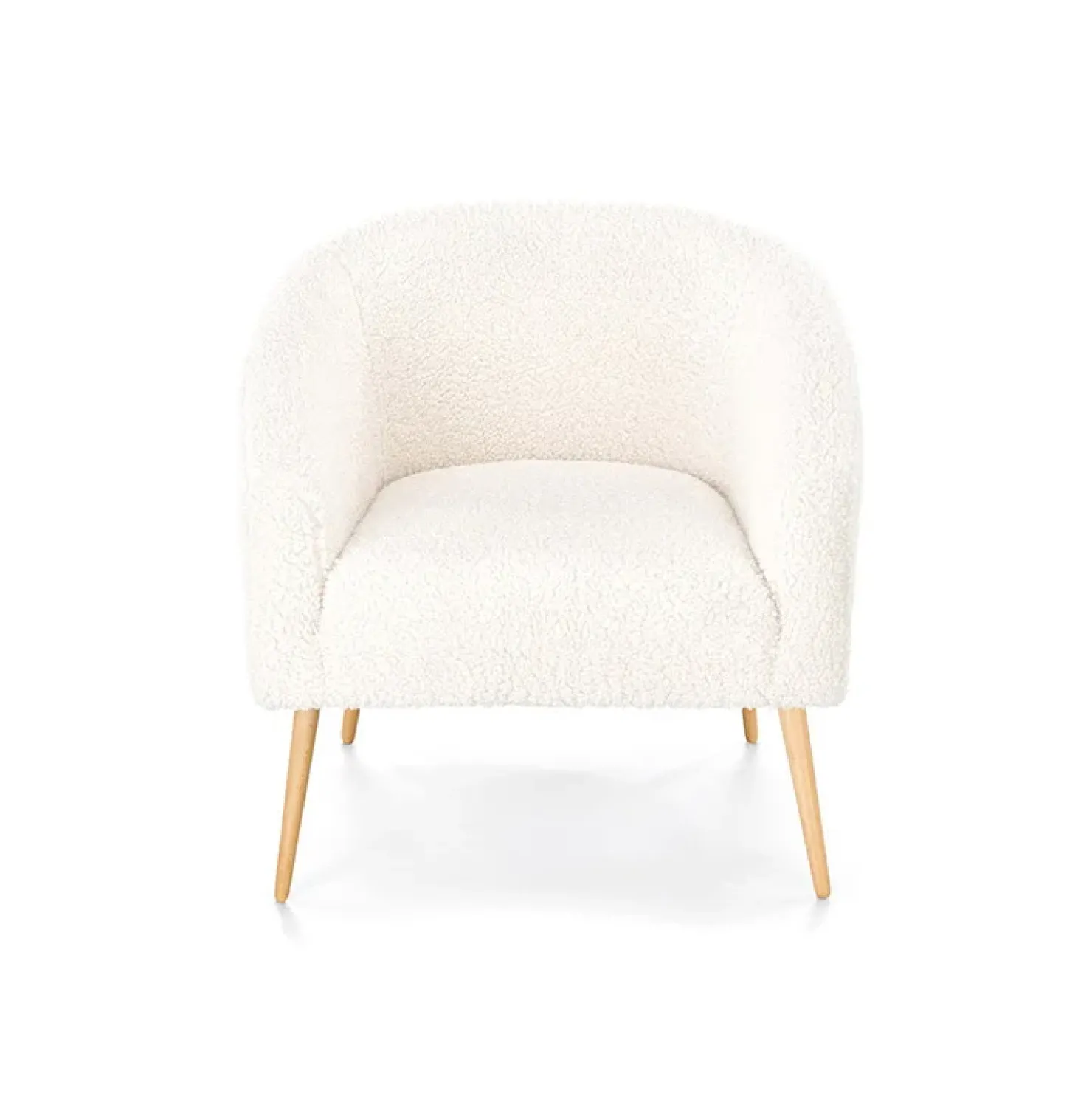 Garnero Arredamenti Poltrona design a pozzetto tessuto bouclè bianco crema legno Alaska Online