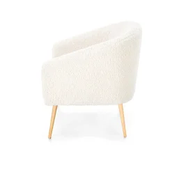 Garnero Arredamenti Poltrona design a pozzetto tessuto bouclè bianco crema legno Alaska Online