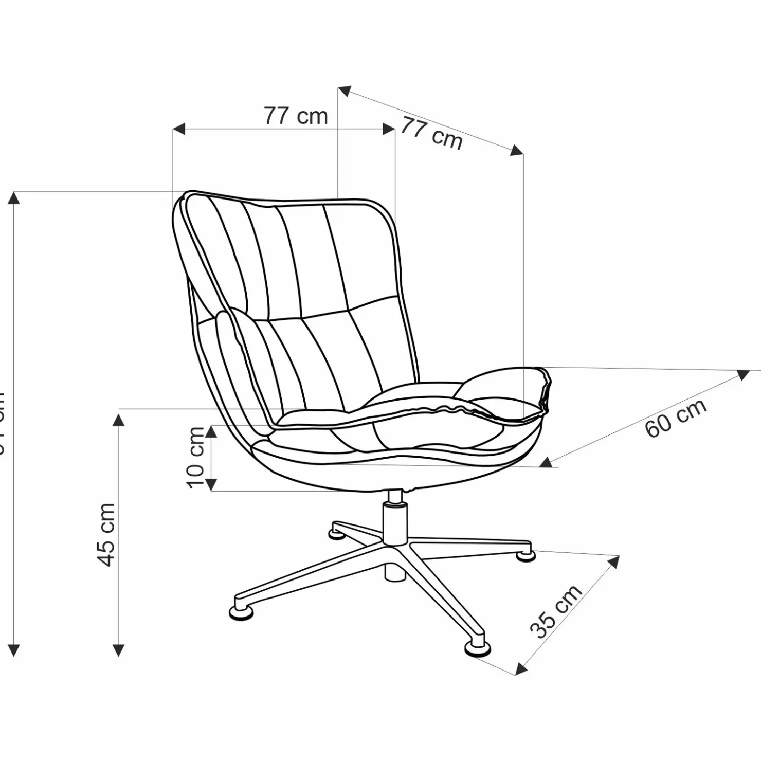 Garnero Arredamenti Poltrona design girevole imbottita in tessuto panna nero Montana New