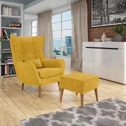 Garnero Arredamenti Poltrona design imbottita in tessuto giallo Soffio Senape Online