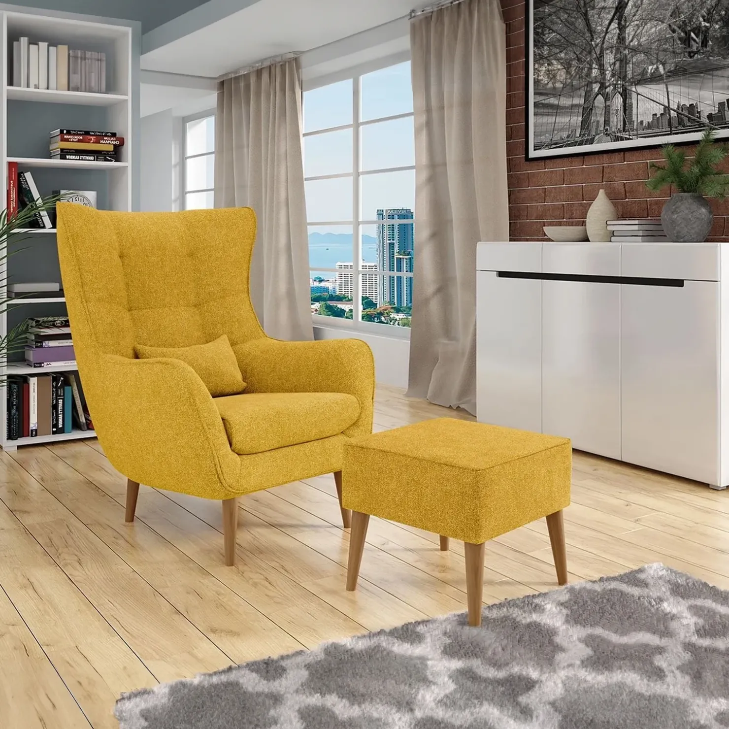 Garnero Arredamenti Poltrona design imbottita in tessuto giallo Soffio Senape Online