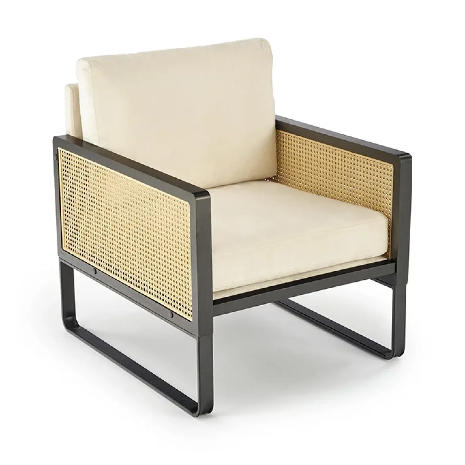 Garnero Arredamenti Poltrona design soggiorno in rattan naturale beige nero Niceto Clearance