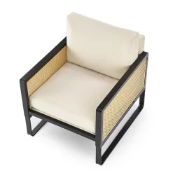 Garnero Arredamenti Poltrona design soggiorno in rattan naturale beige nero Niceto Clearance