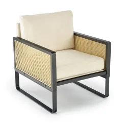 Garnero Arredamenti Poltrona design soggiorno in rattan naturale beige nero Niceto Clearance