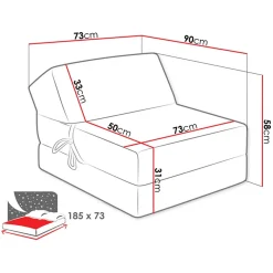 Garnero Arredamenti Poltrona divano letto pieghevole 90cm modulo singolo nero Lorin Tessuto Vellutato Alova Nero New