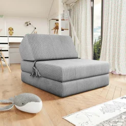 Garnero Arredamenti Poltrona divano letto pieghevole 90cm velluto a coste grigio Lorin Velluto Poso Grigio