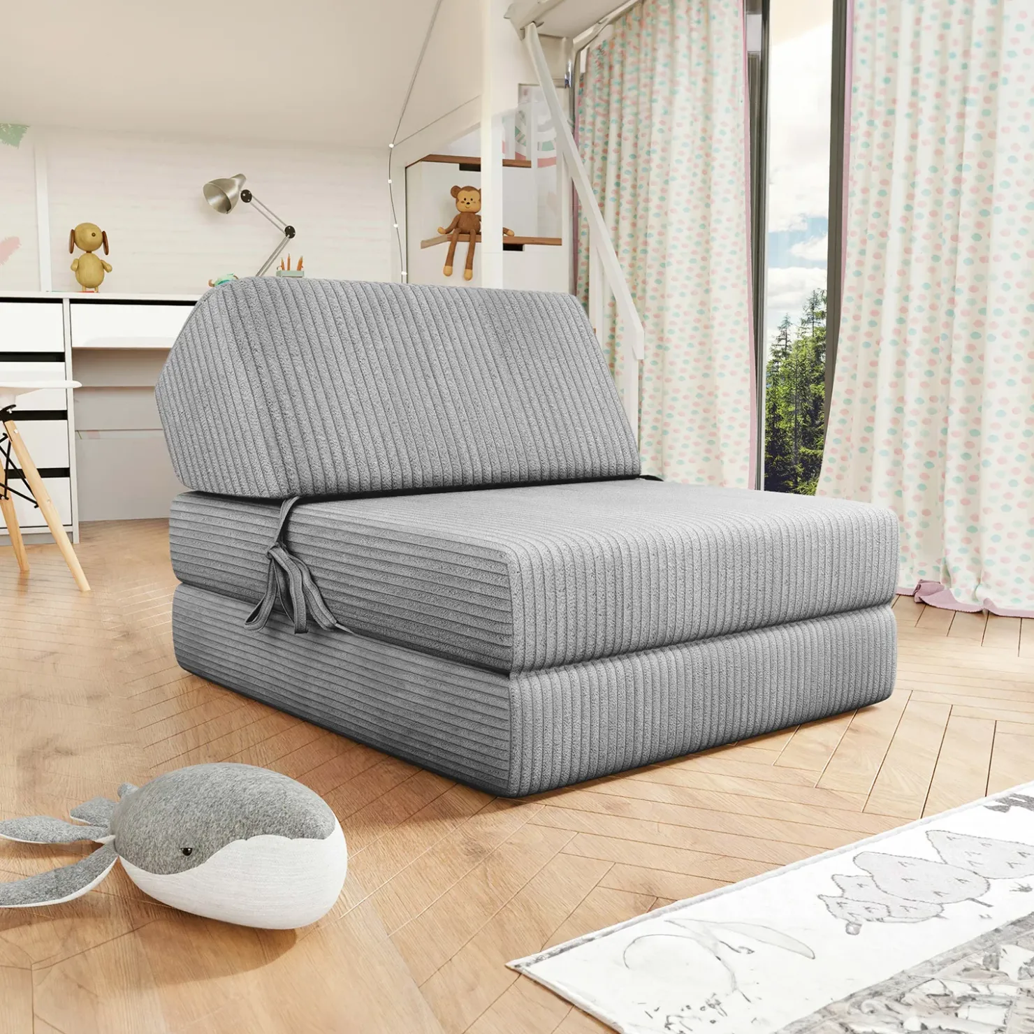 Garnero Arredamenti Poltrona divano letto pieghevole 90cm velluto a coste grigio Lorin Velluto Poso Grigio