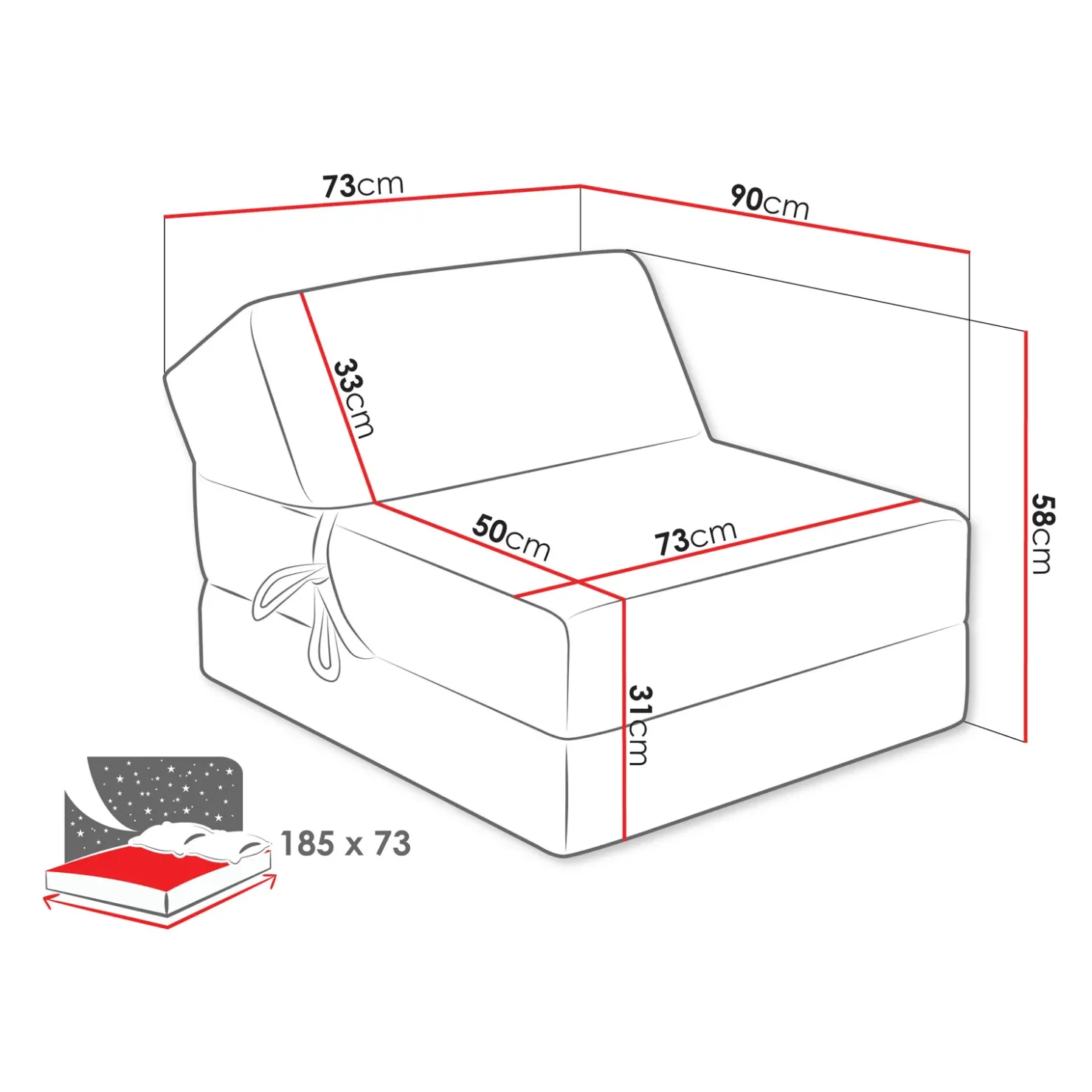 Garnero Arredamenti Poltrona divano letto pieghevole 90cm velluto a coste grigio Lorin Velluto Poso Grigio