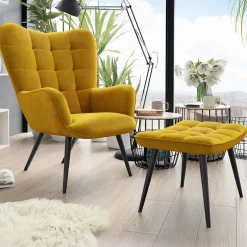 Garnero Arredamenti Poltrona imbottita con poggiapiedi in velluto giallo Siena Senape Outlet