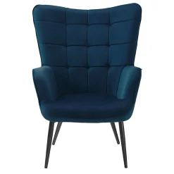 Garnero Arredamenti Poltrona imbottita con poggiapiedi in velluto Siena Blu Discount
