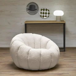 Garnero Arredamenti Poltrona imbottita in tessuto bouclé design moderno color Coccoluna Crema Outlet