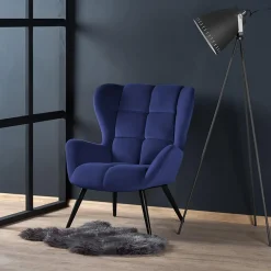 Garnero Arredamenti Poltrona imbottita in tessuto velluto nero Polly Blu Outlet