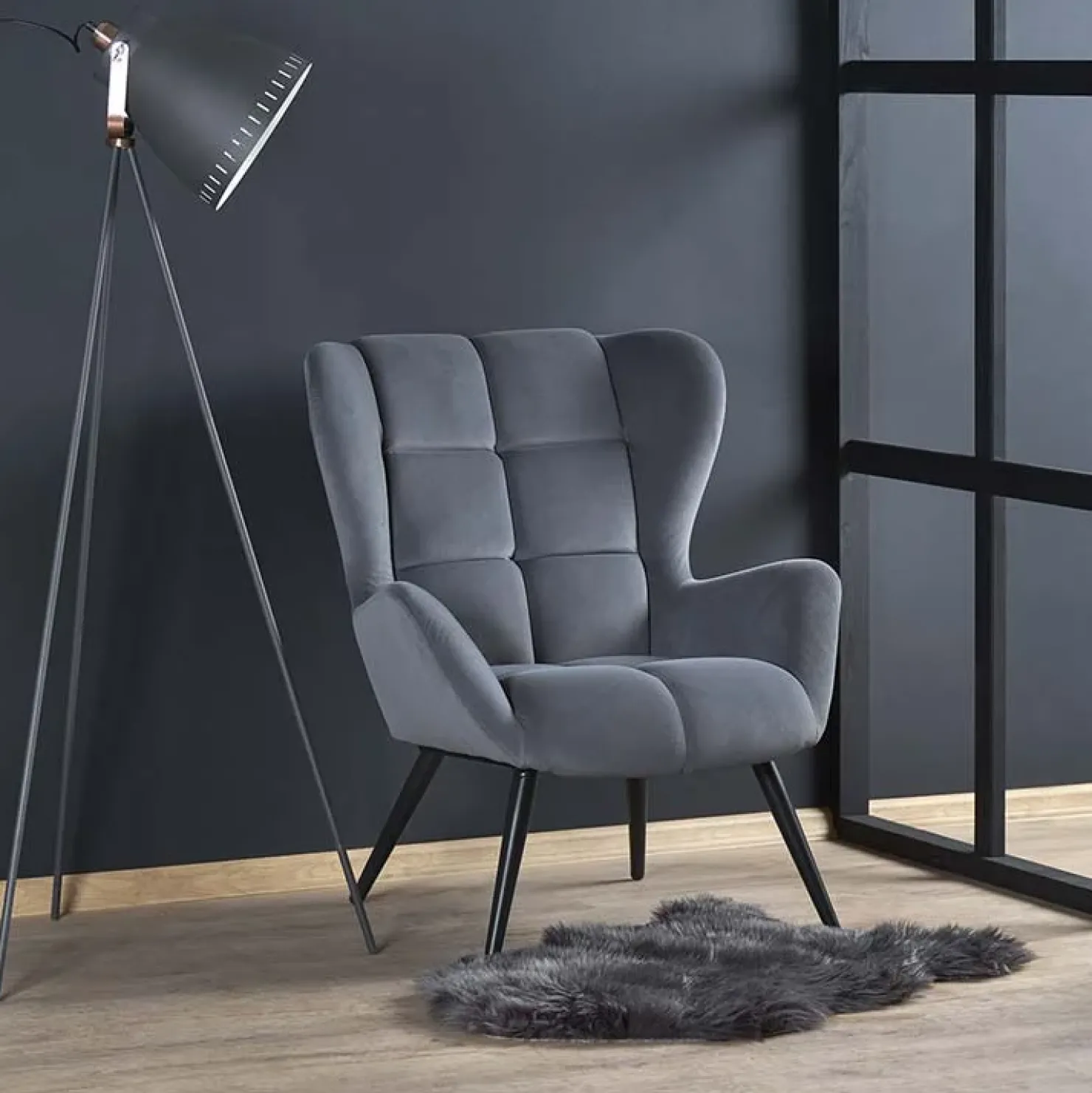 Garnero Arredamenti Poltrona imbottita in tessuto velluto nero Polly Grigio Best