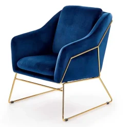 Garnero Arredamenti Poltrona imbottita in velluto gambe in oro Erminia 3 Blu Outlet