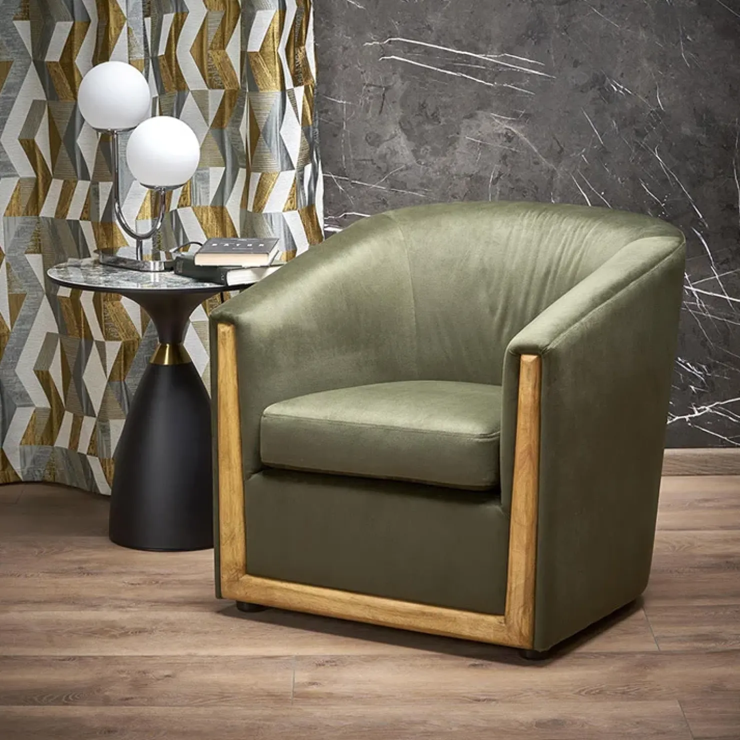 Garnero Arredamenti Poltrona imbottita relax in velluto Simeone Verde Discount