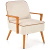 Garnero Arredamenti Poltrona moderna design in stoffa beige chiaro e gambe legno noce chiaro Bled Hot