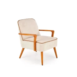 Garnero Arredamenti Poltrona moderna design in stoffa beige chiaro e gambe legno noce chiaro Bled Hot