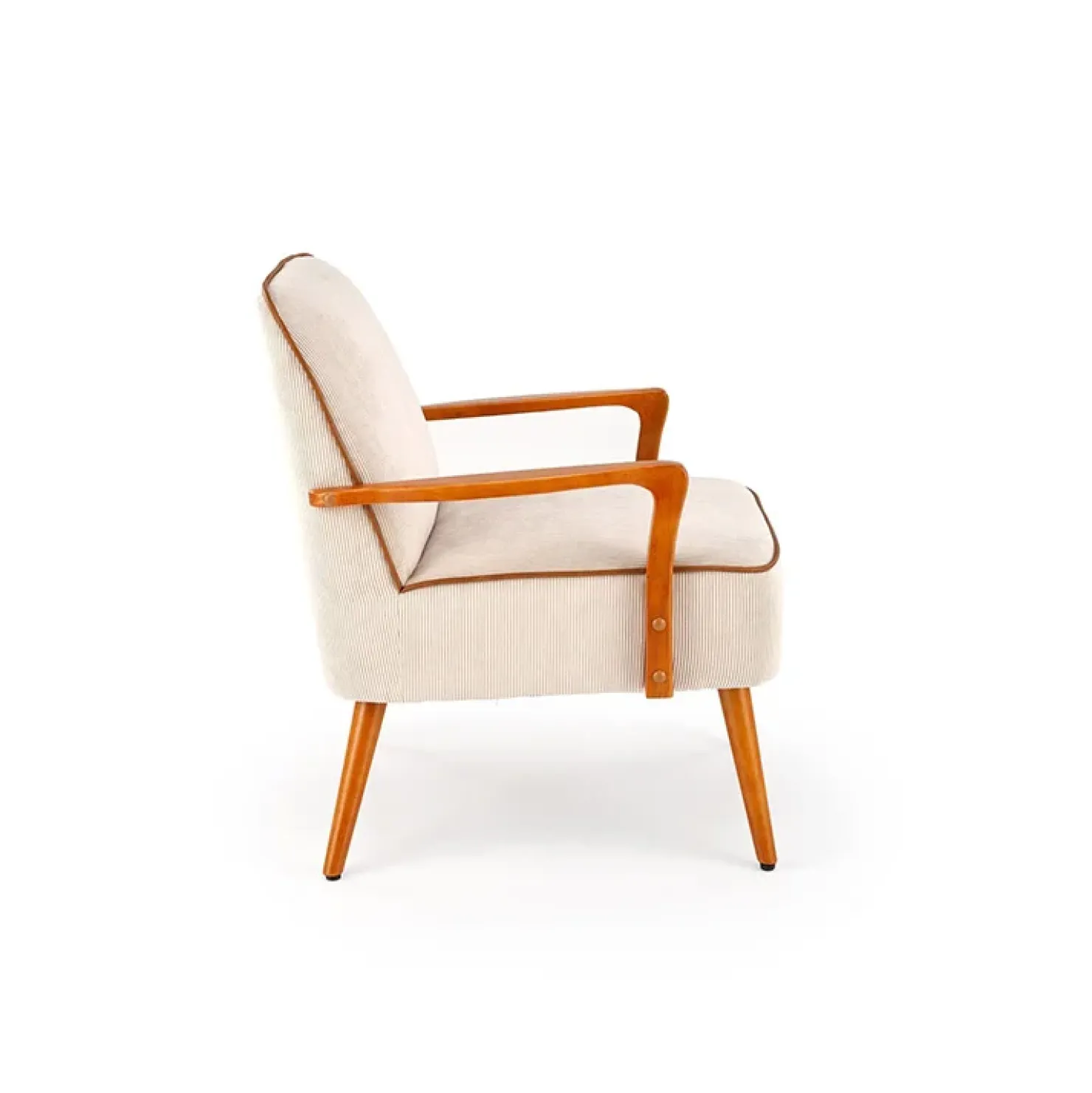 Garnero Arredamenti Poltrona moderna design in stoffa beige chiaro e gambe legno noce chiaro Bled Hot