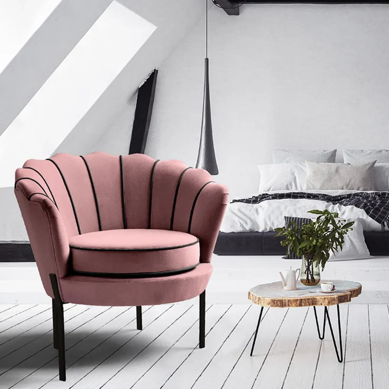 Garnero Arredamenti Poltrona relax design moderno in velluto nero Pegasus Rosa Hot