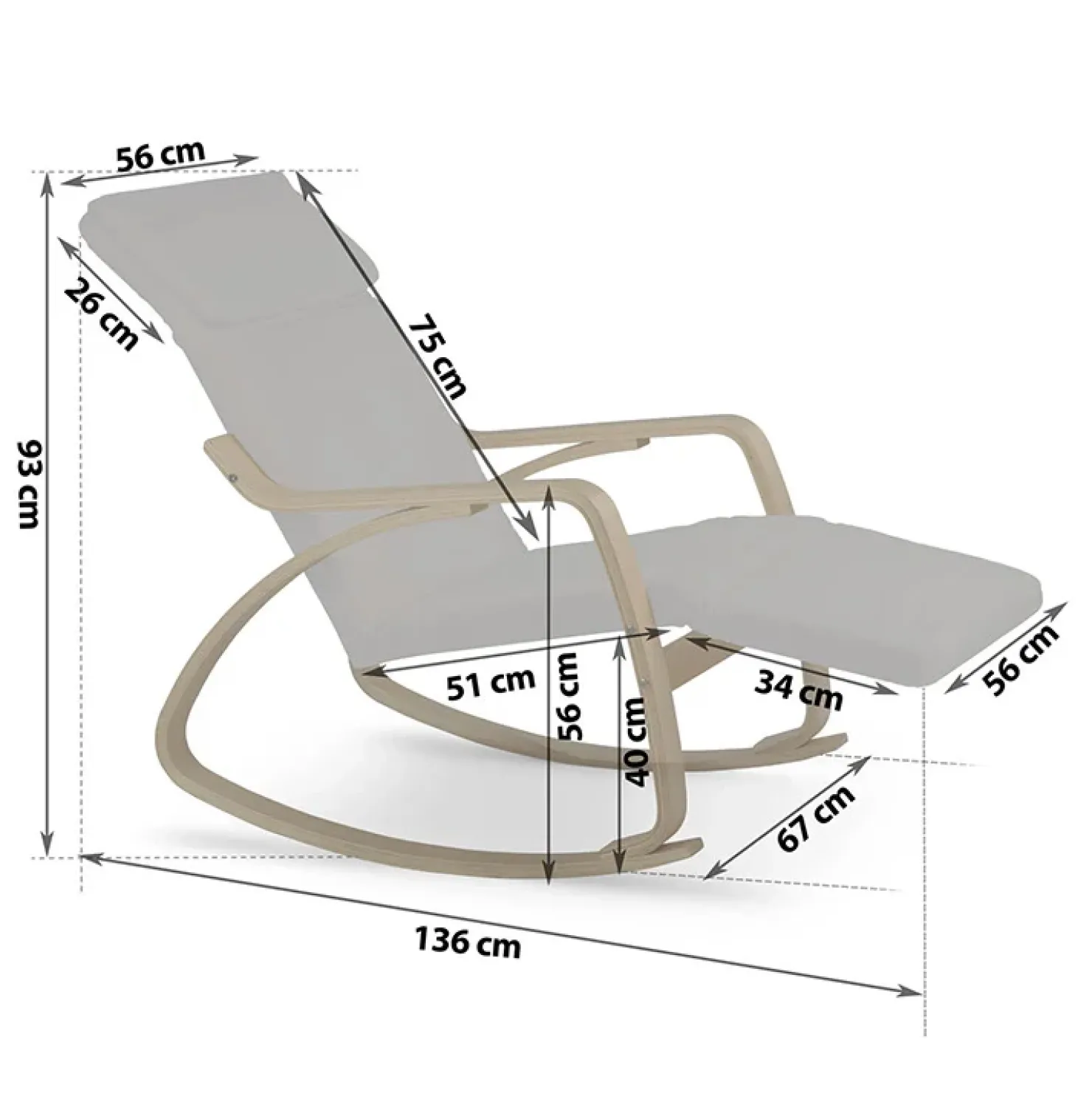 Garnero Arredamenti Poltrona sedia a dondolo imbottita relax tessuto grigio legno Slow Best