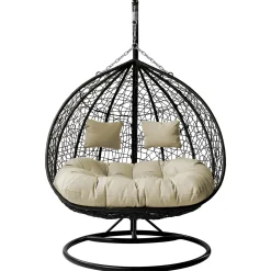 Garnero Arredamenti Poltrona sospesa 2 posti da giardino 120x200h cm nero con cuscini beige Ibisco Nero - Beige New