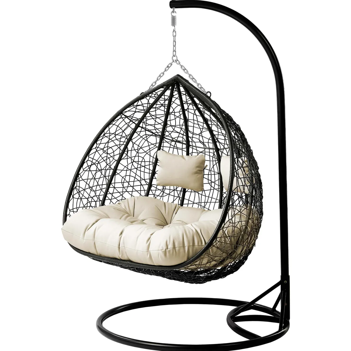 Garnero Arredamenti Poltrona sospesa 2 posti da giardino 120x200h cm nero con cuscini beige Ibisco Nero - Beige New