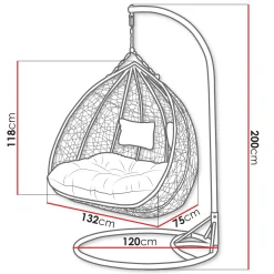 Garnero Arredamenti Poltrona sospesa 2 posti da giardino 120x200h cm nero con cuscini beige Ibisco Nero - Beige New