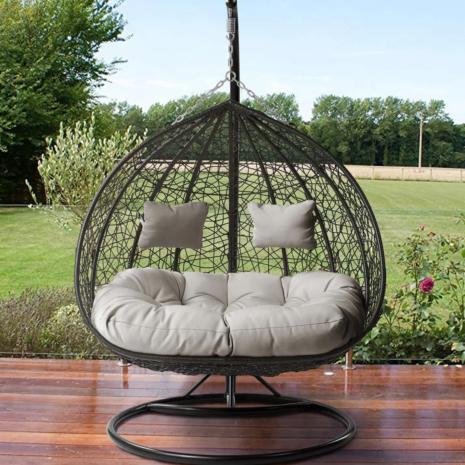 Garnero Arredamenti Poltrona sospesa 2 posti da giardino 120x200h cm grigio con cuscini Ibisco Grigio scuro - Grigio chiaro Hot