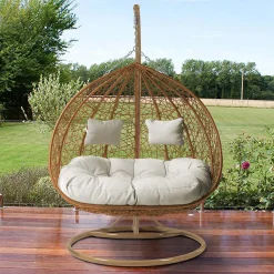 Garnero Arredamenti Poltrona sospesa 2 posti da giardino 120x200h cm marrone con cuscino beige Ibisco Rovere - Beige Outlet