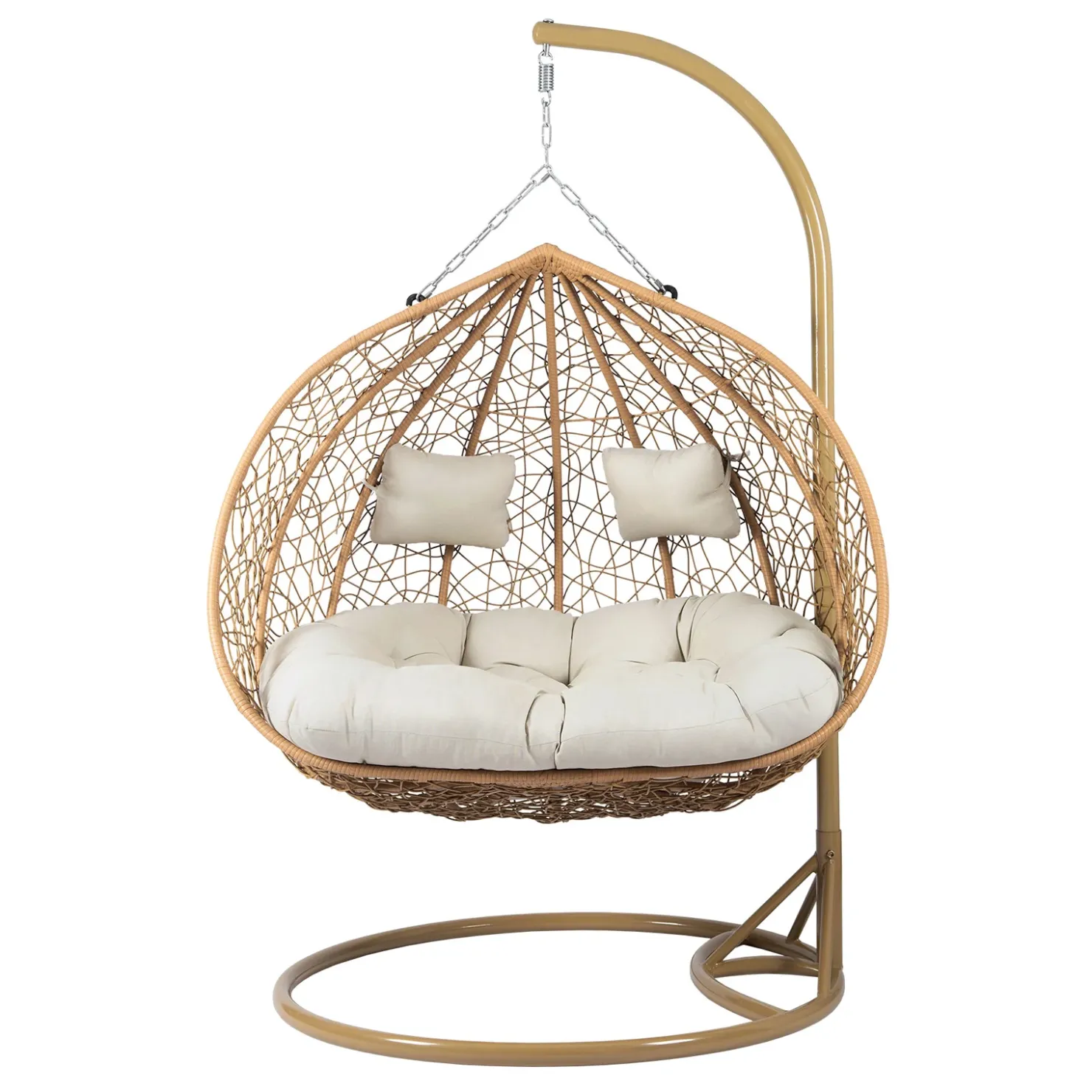 Garnero Arredamenti Poltrona sospesa 2 posti da giardino 120x200h cm marrone con cuscino beige Ibisco Rovere - Beige Outlet