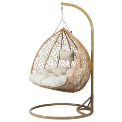 Garnero Arredamenti Poltrona sospesa 2 posti da giardino 120x200h cm marrone con cuscino beige Ibisco Rovere - Beige Outlet