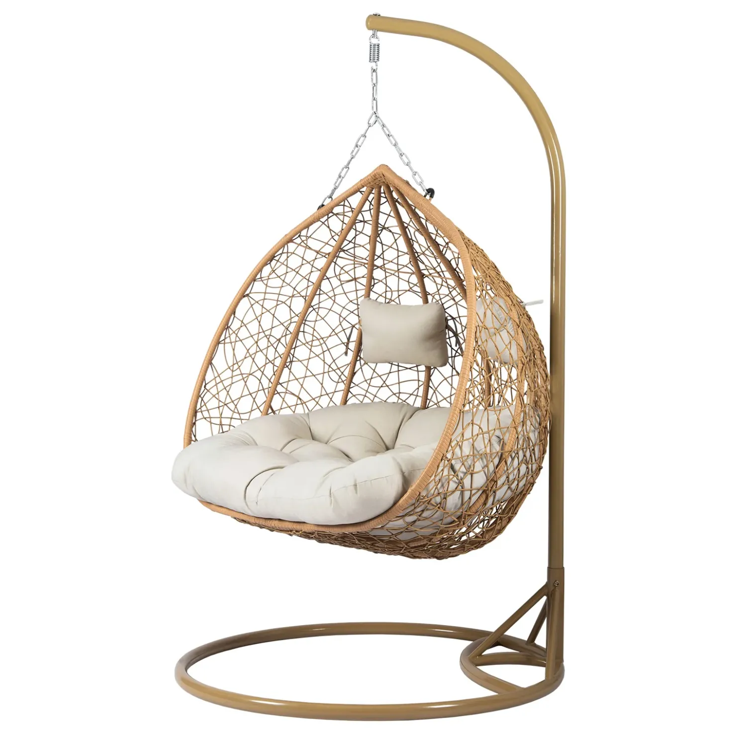 Garnero Arredamenti Poltrona sospesa 2 posti da giardino 120x200h cm marrone con cuscino beige Ibisco Rovere - Beige Outlet