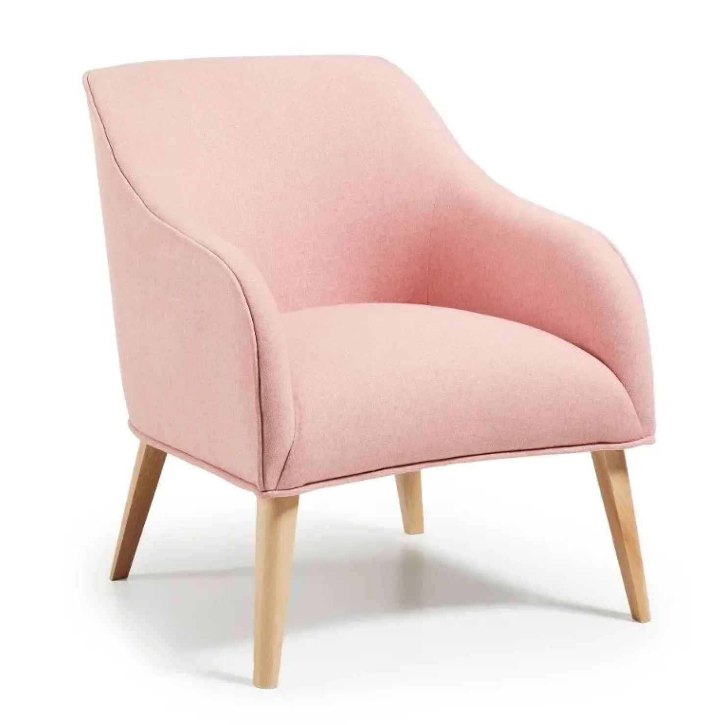 Garnero Arredamenti Poltroncina design in tessuto rosa con piedini rovere Bobly